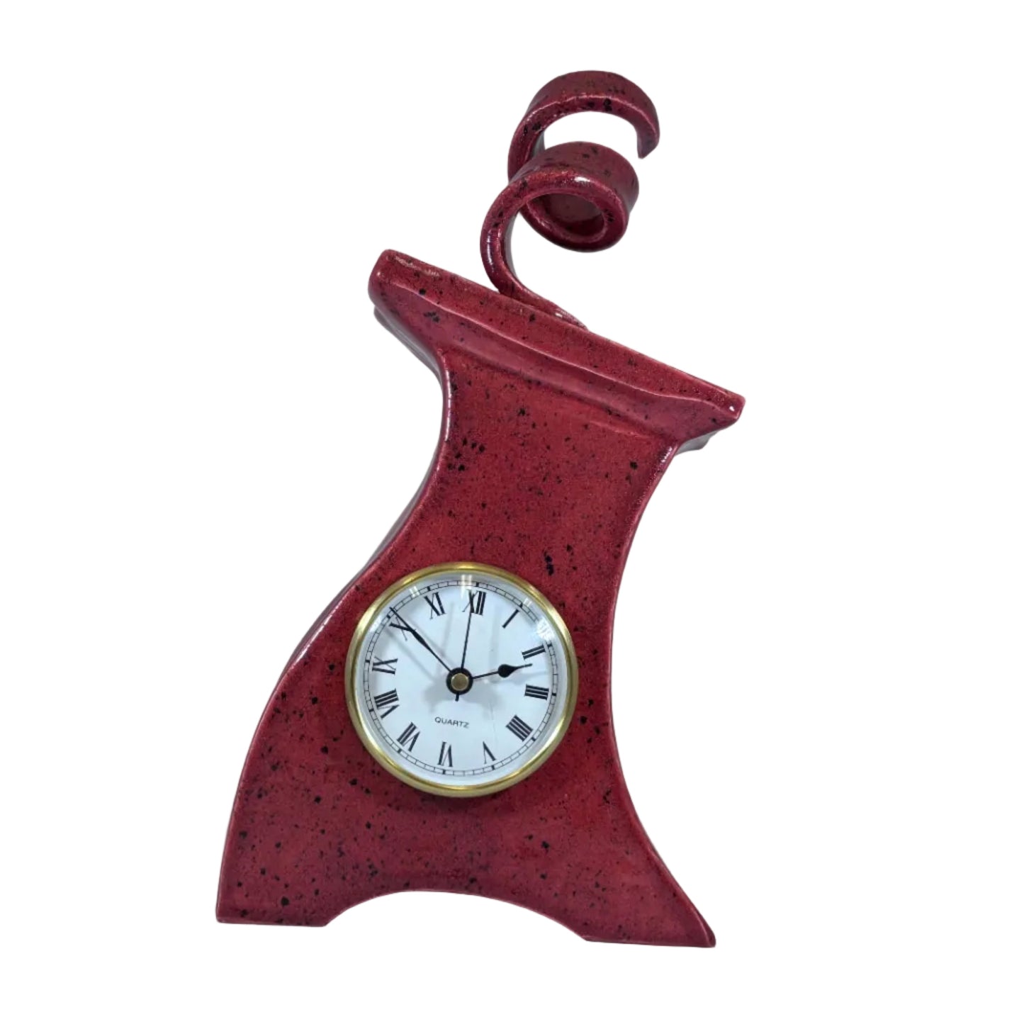 Ceramic Mantel Clock with Enclosed Face - Speckled Red