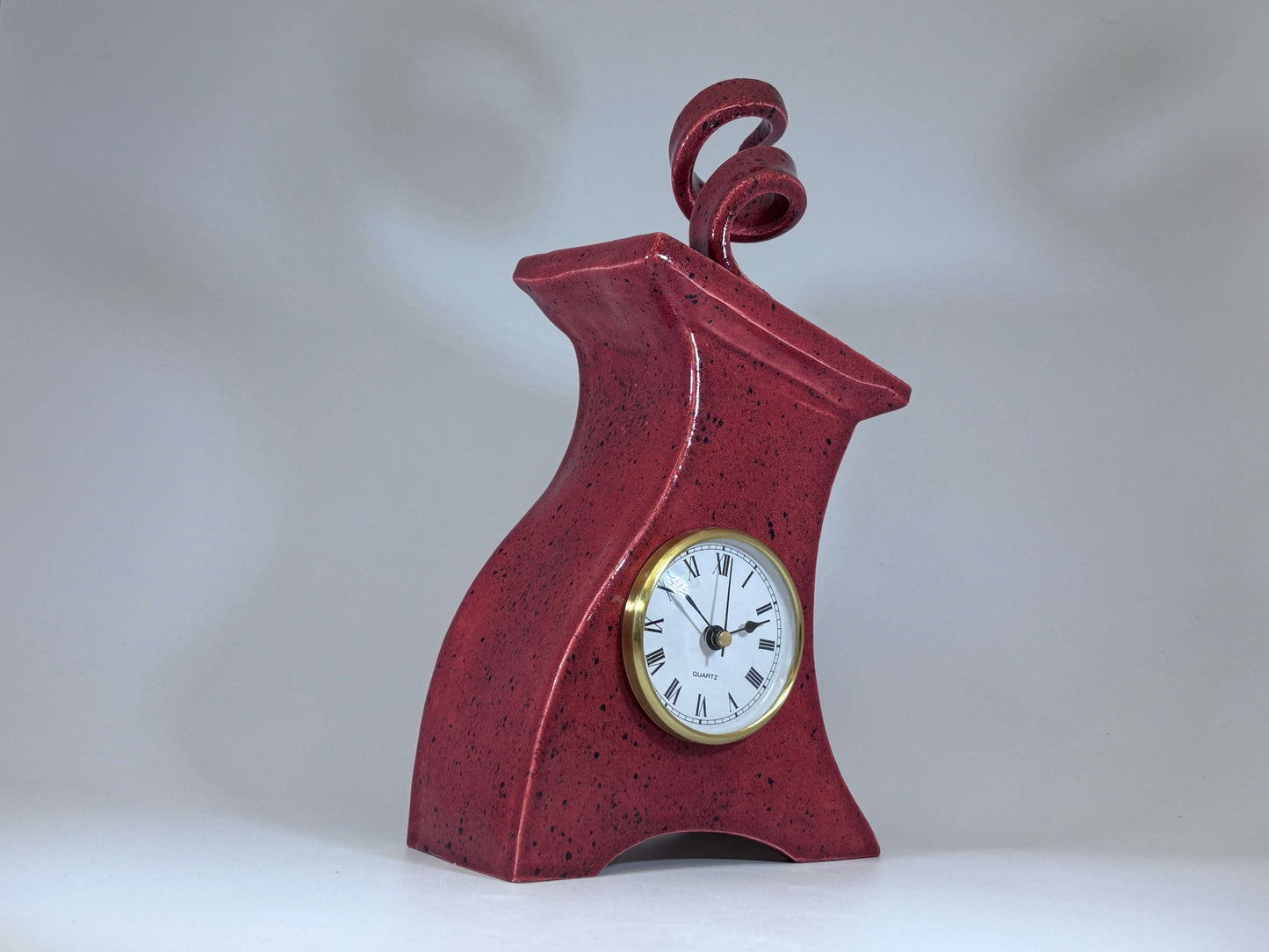 Ceramic Mantel Clock with Enclosed Face - Speckled Red