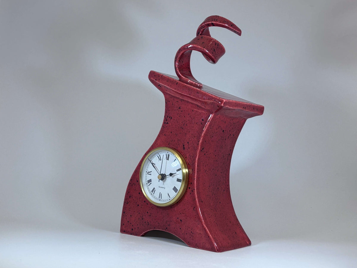 Ceramic Mantel Clock with Enclosed Face - Speckled Red