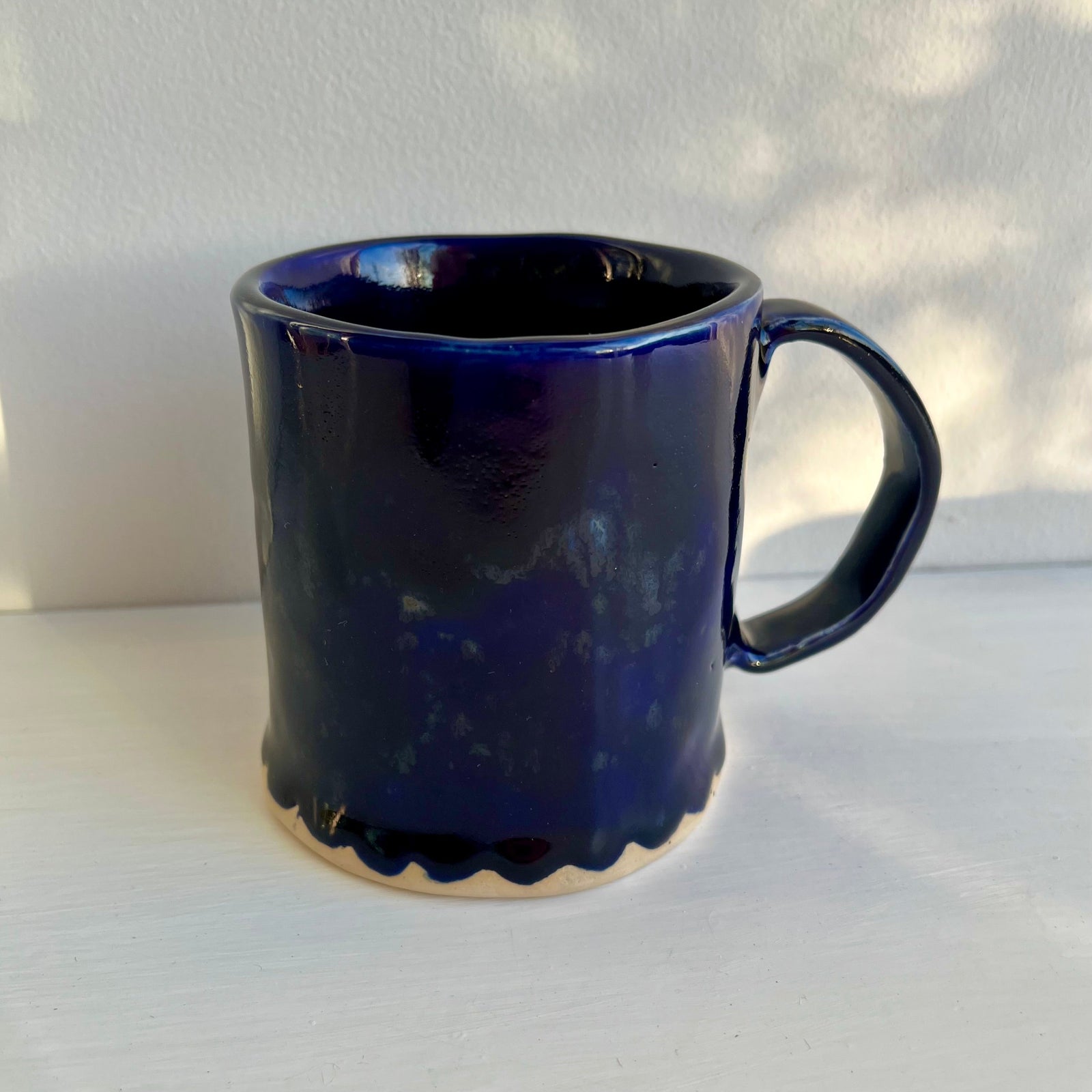 Royal Blue Ceramic Mug with Scalloped Edge