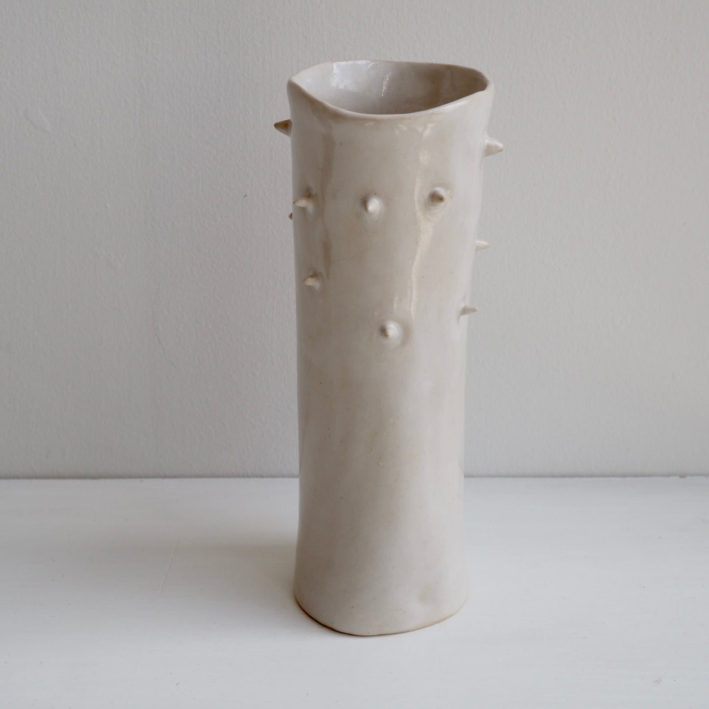 Handmade White Gloss Spiky Ceramic Vase