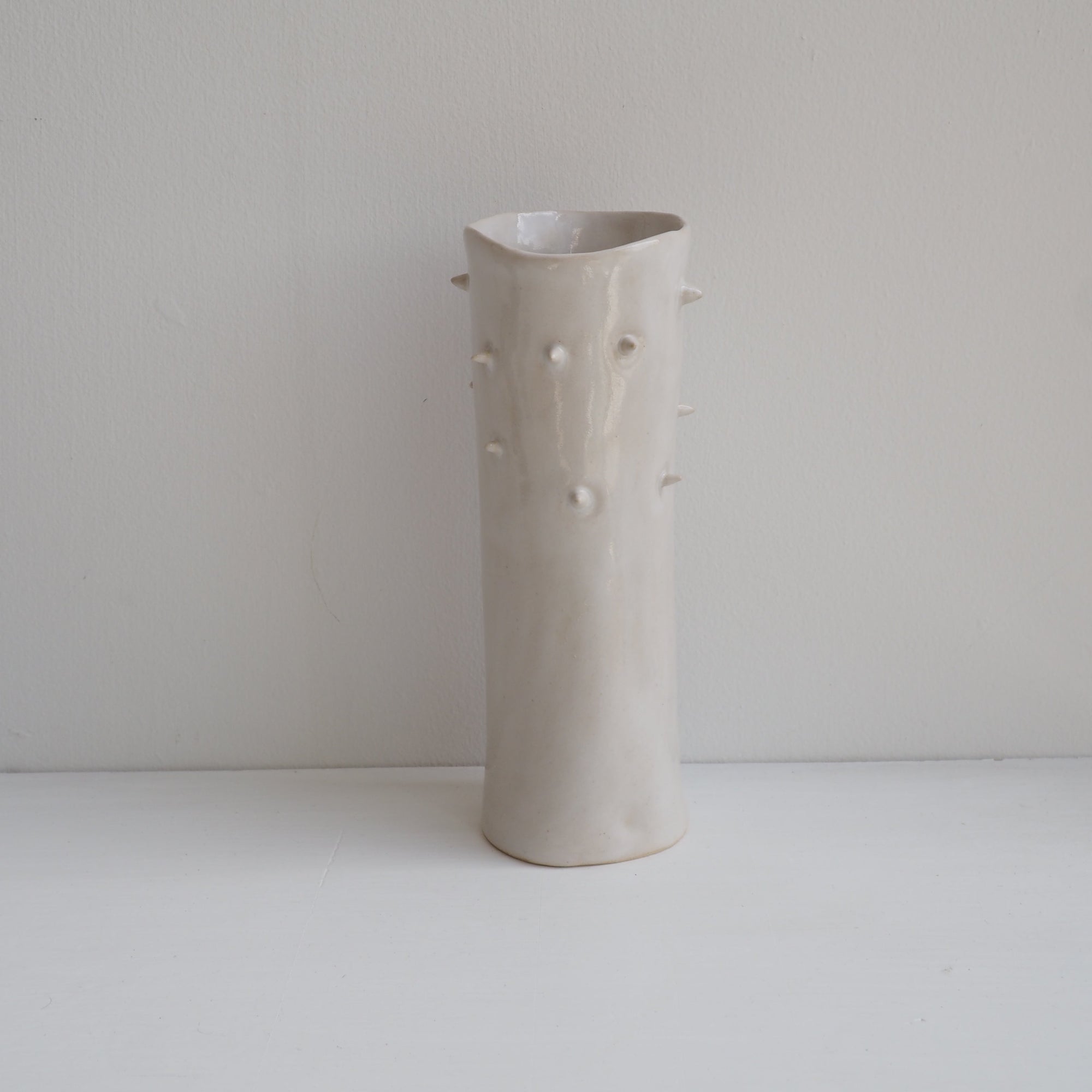 Handmade White Gloss Spiky Ceramic Vase