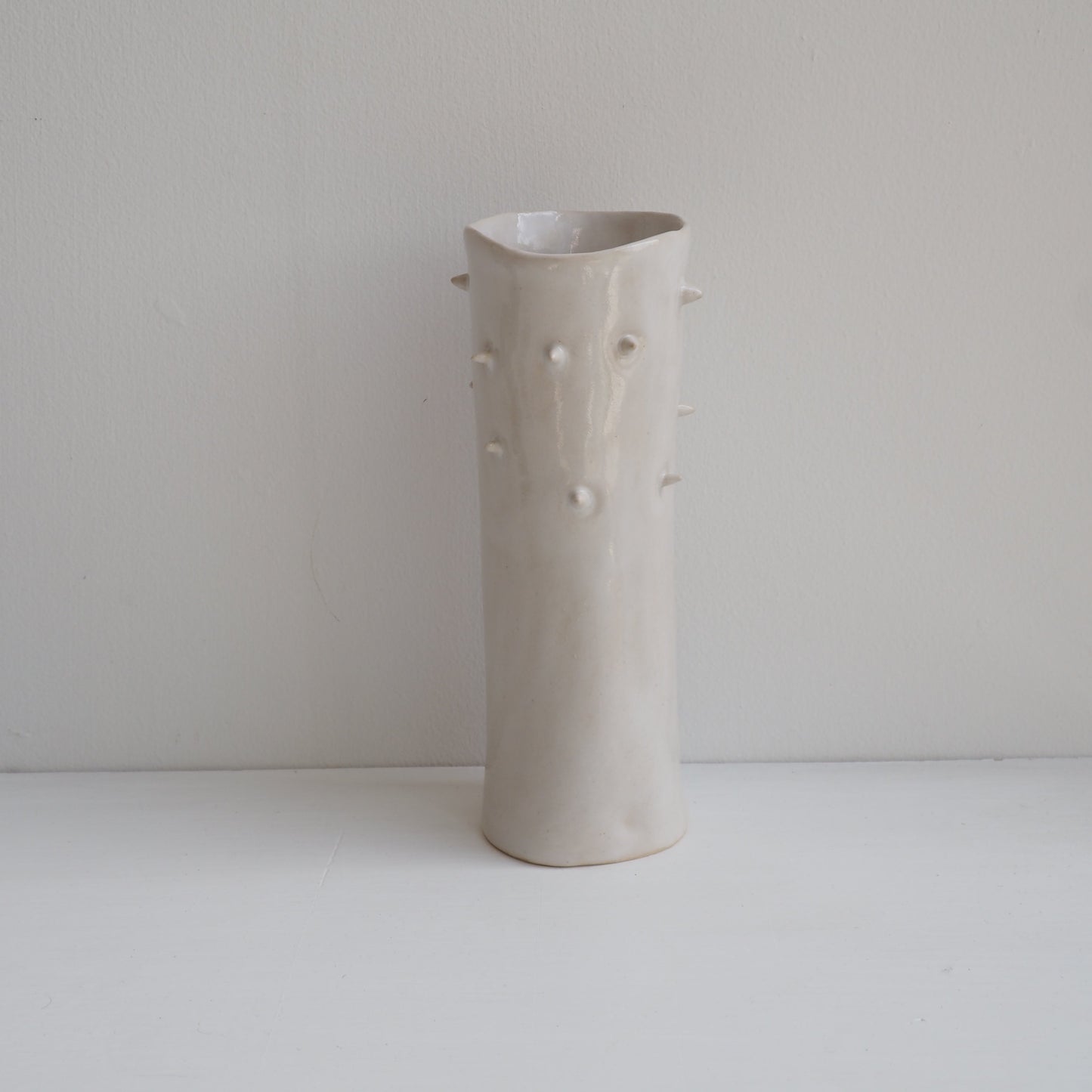 Handmade White Gloss Spiky Ceramic Vase