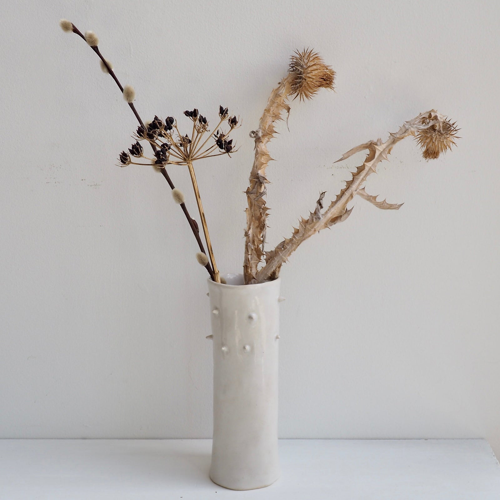 Handmade White Gloss Spiky Ceramic Vase