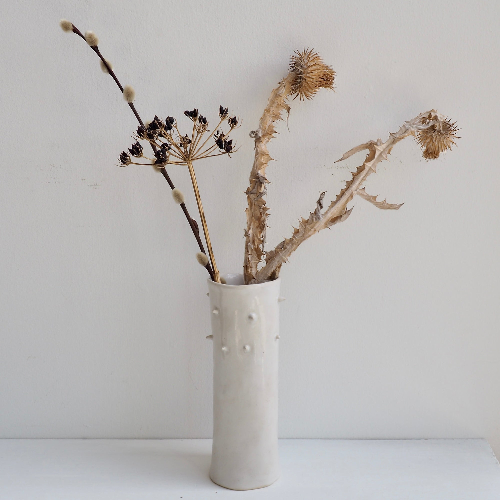 Handmade White Gloss Spiky Ceramic Vase