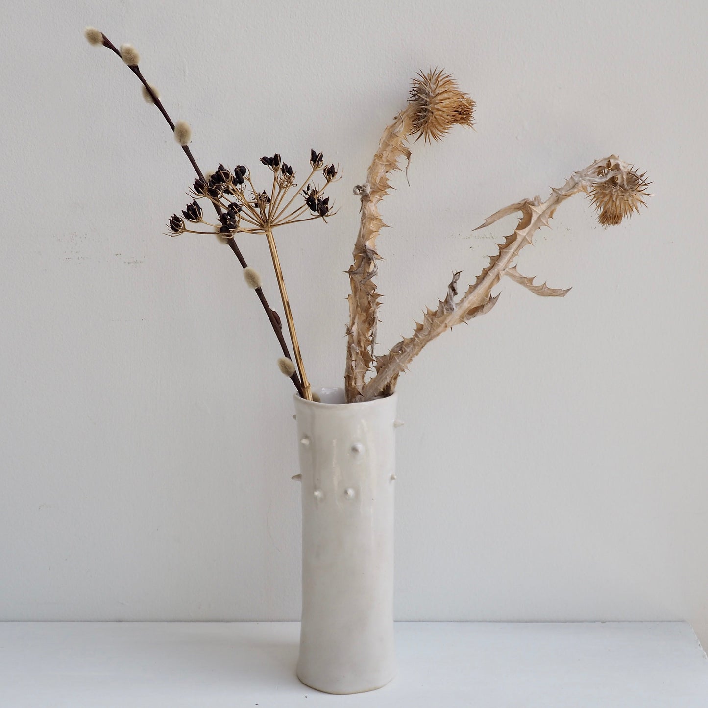 Handmade White Gloss Spiky Ceramic Vase