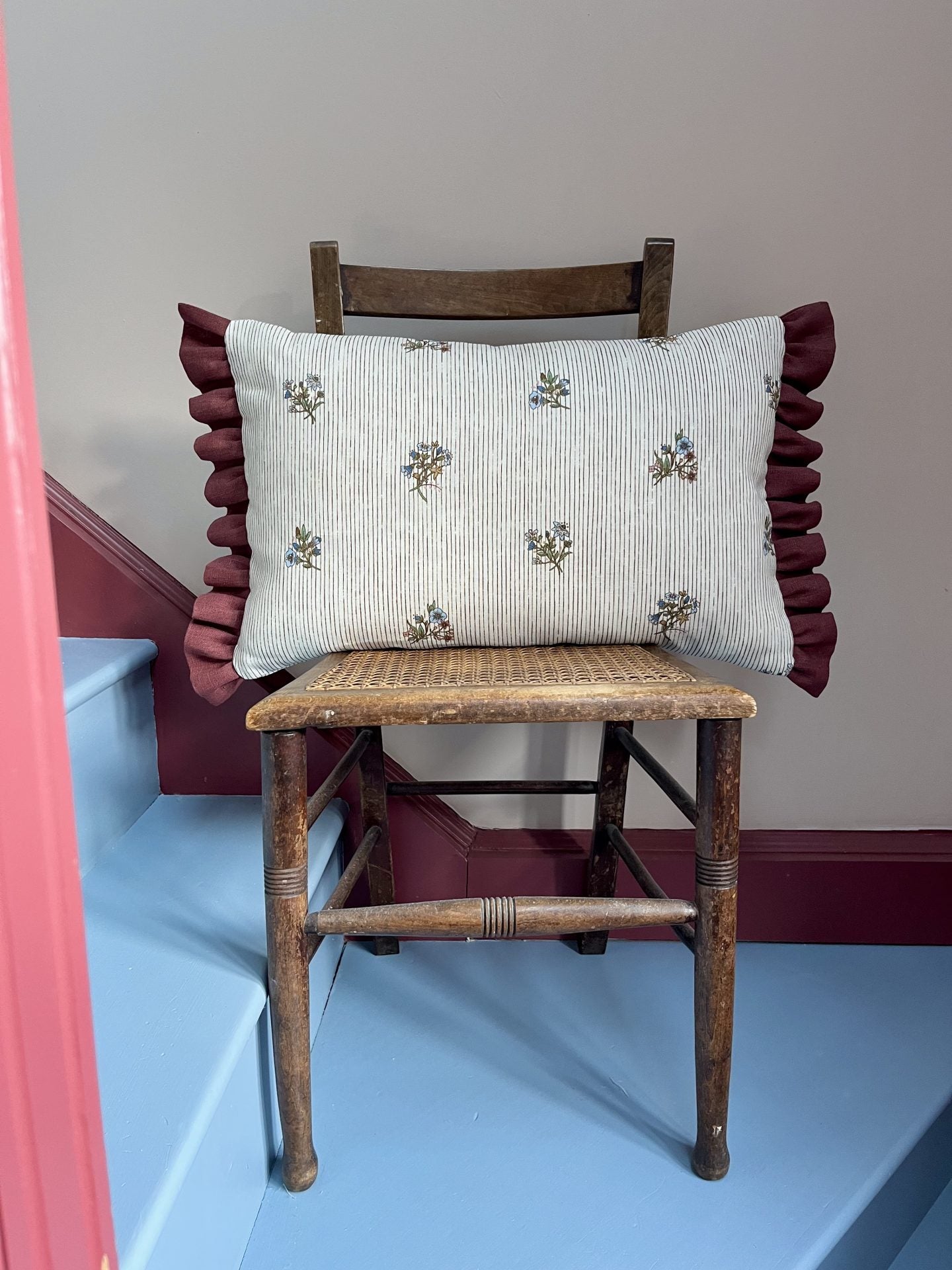 Flax & Field Posy Pinstripe with Marsala Frill
