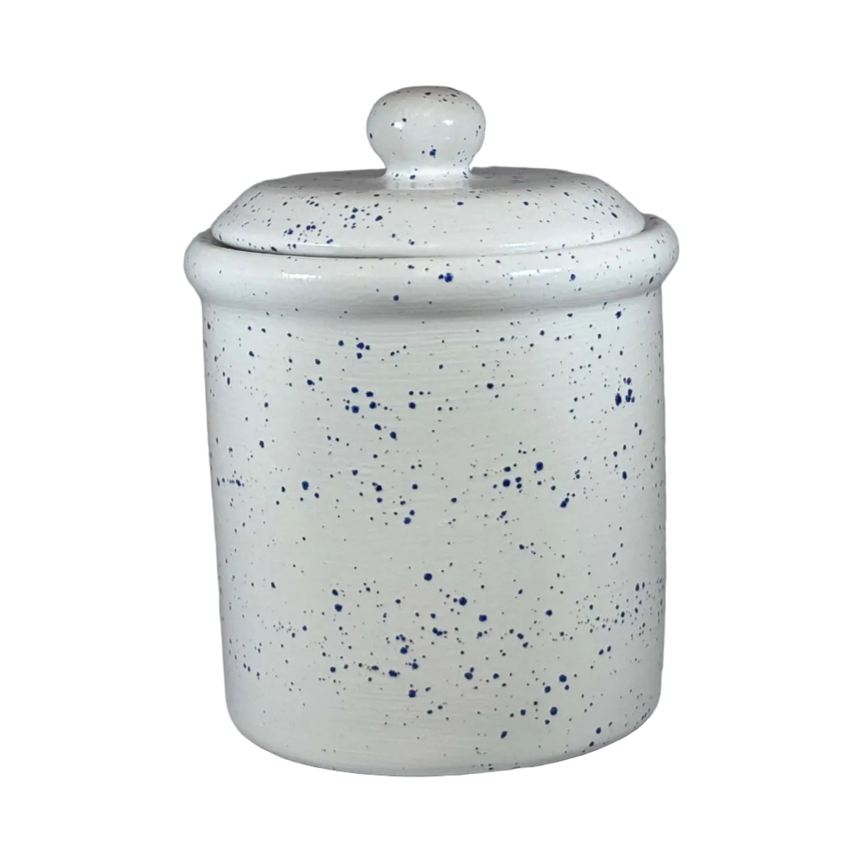 Light speckled blue canister