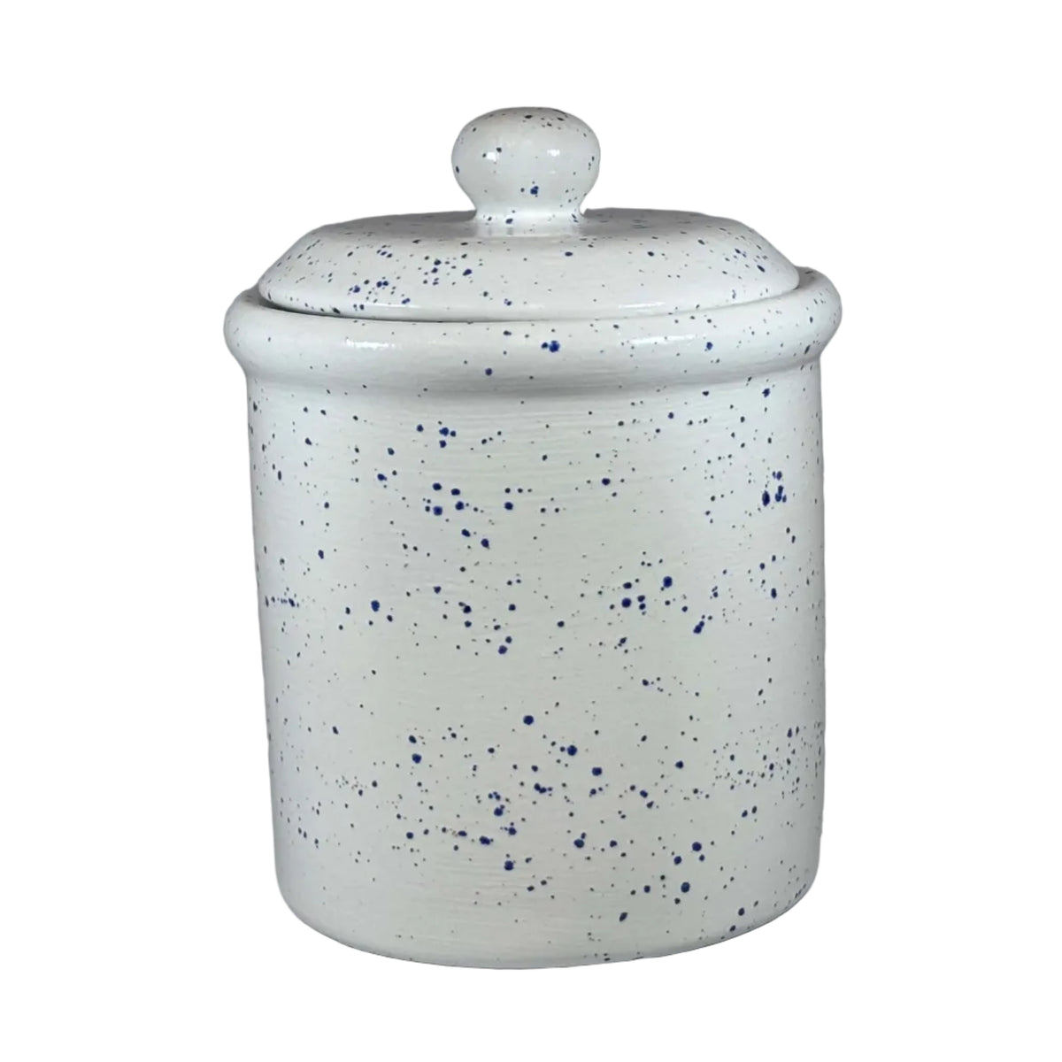 Light speckled blue canister
