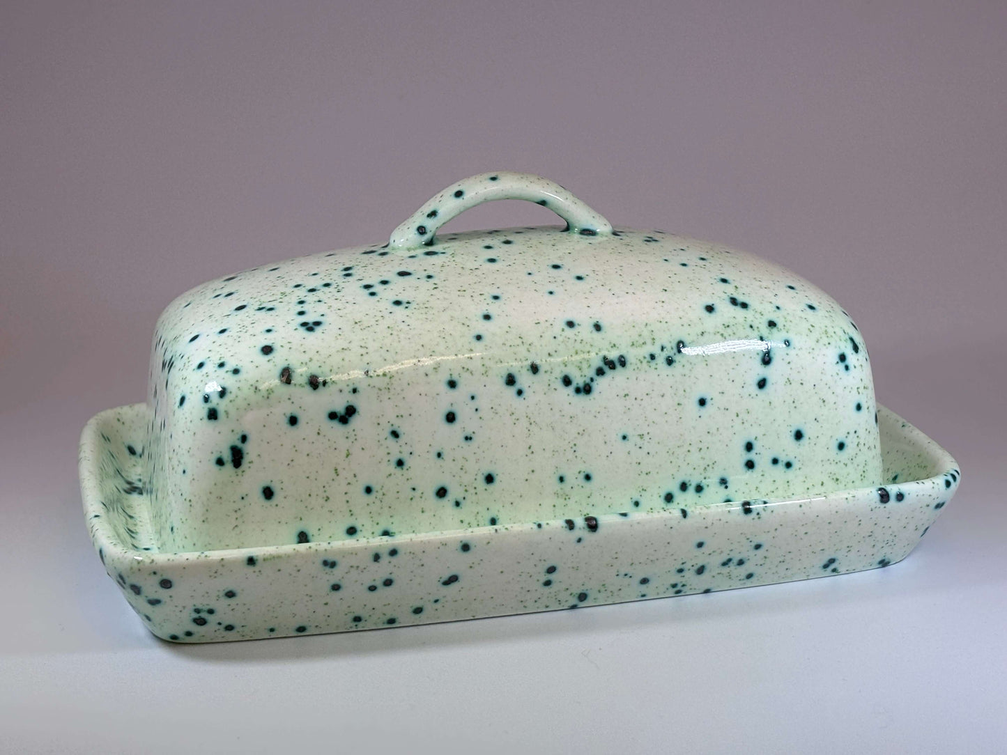 Butter Dish, Speckled Green Glaze