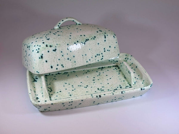 Butter Dish, Speckled Green Glaze