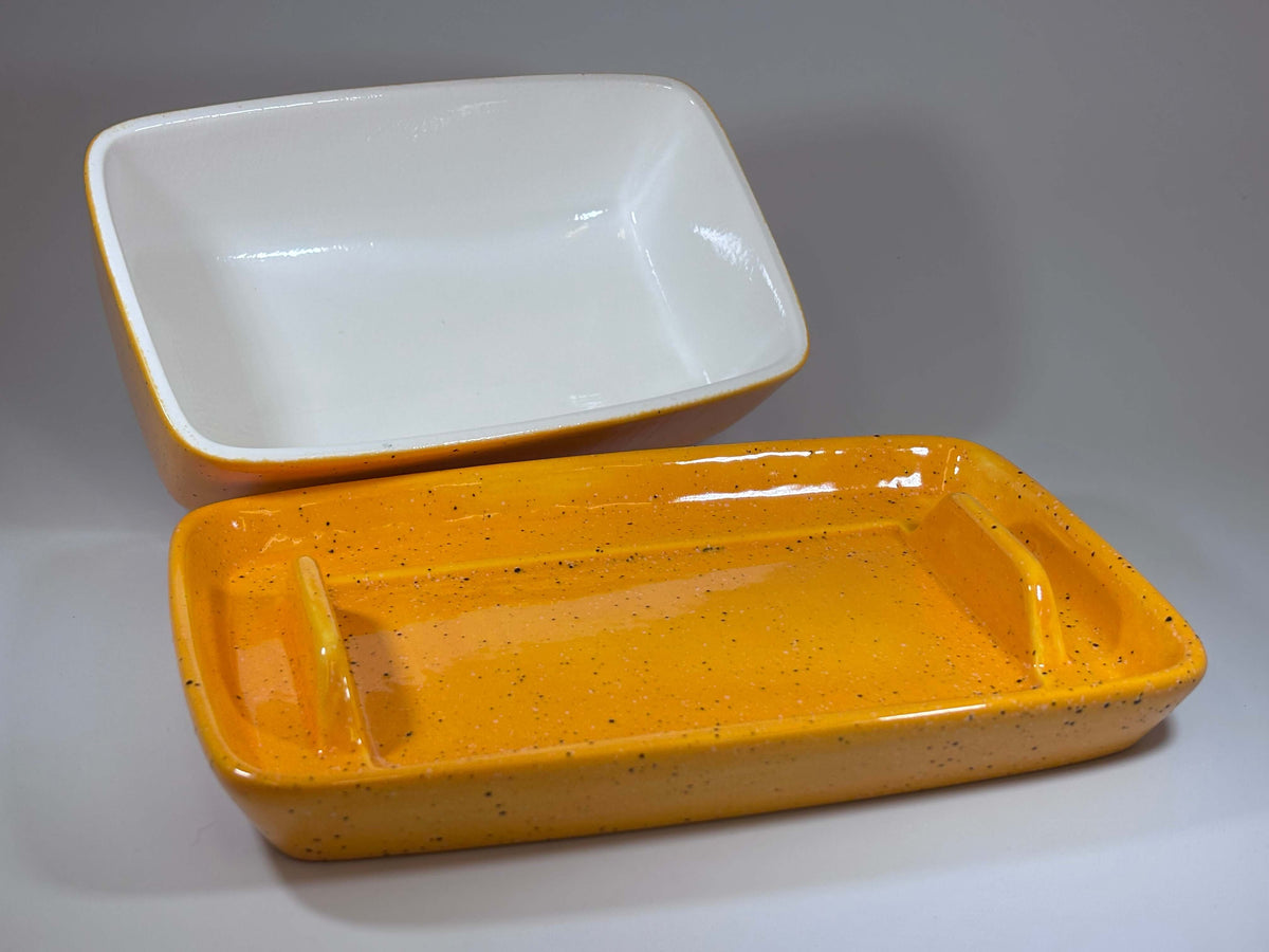 stoneware yellow butter dish