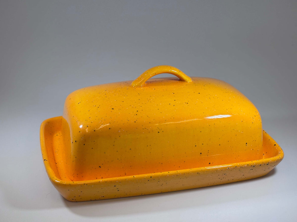 stoneware yellow butter dish