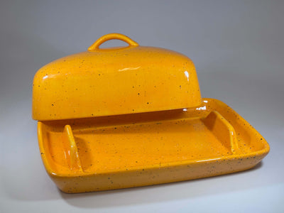 stoneware yellow butter dish