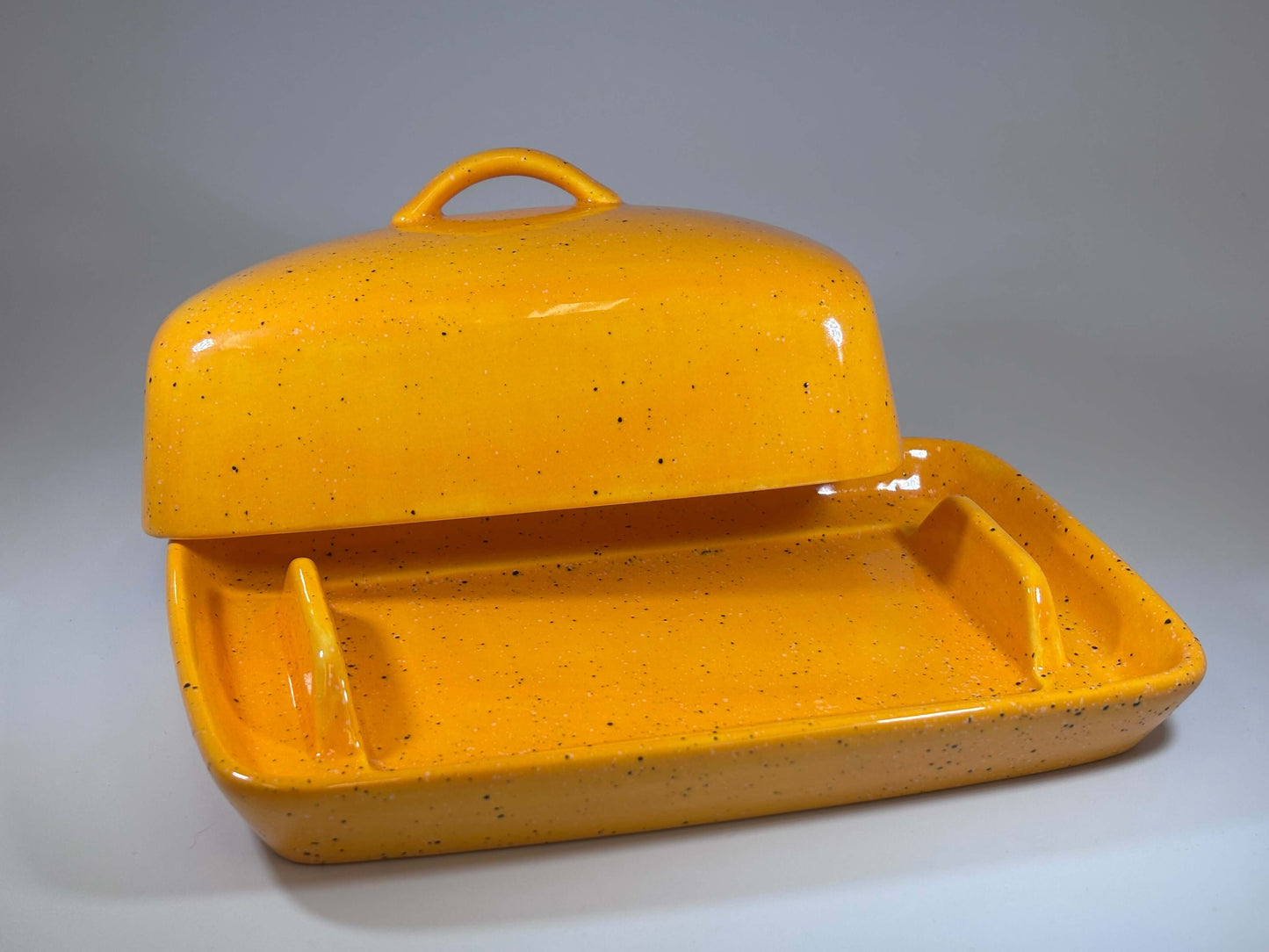 stoneware yellow butter dish