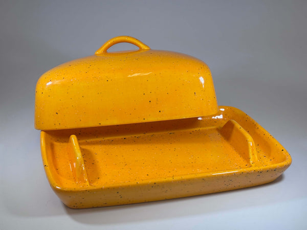 stoneware yellow butter dish