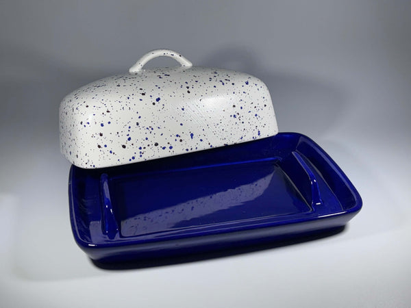 Speckled Blue Butter Dish with Handle