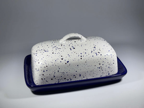 Speckled Blue Butter Dish with Handle