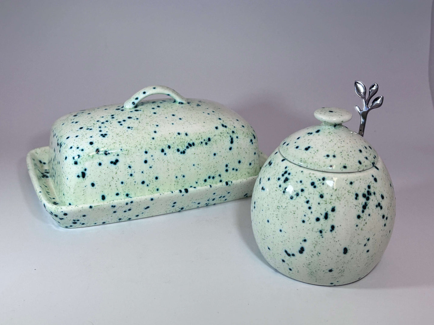 Butter Dish, Speckled Green Glaze