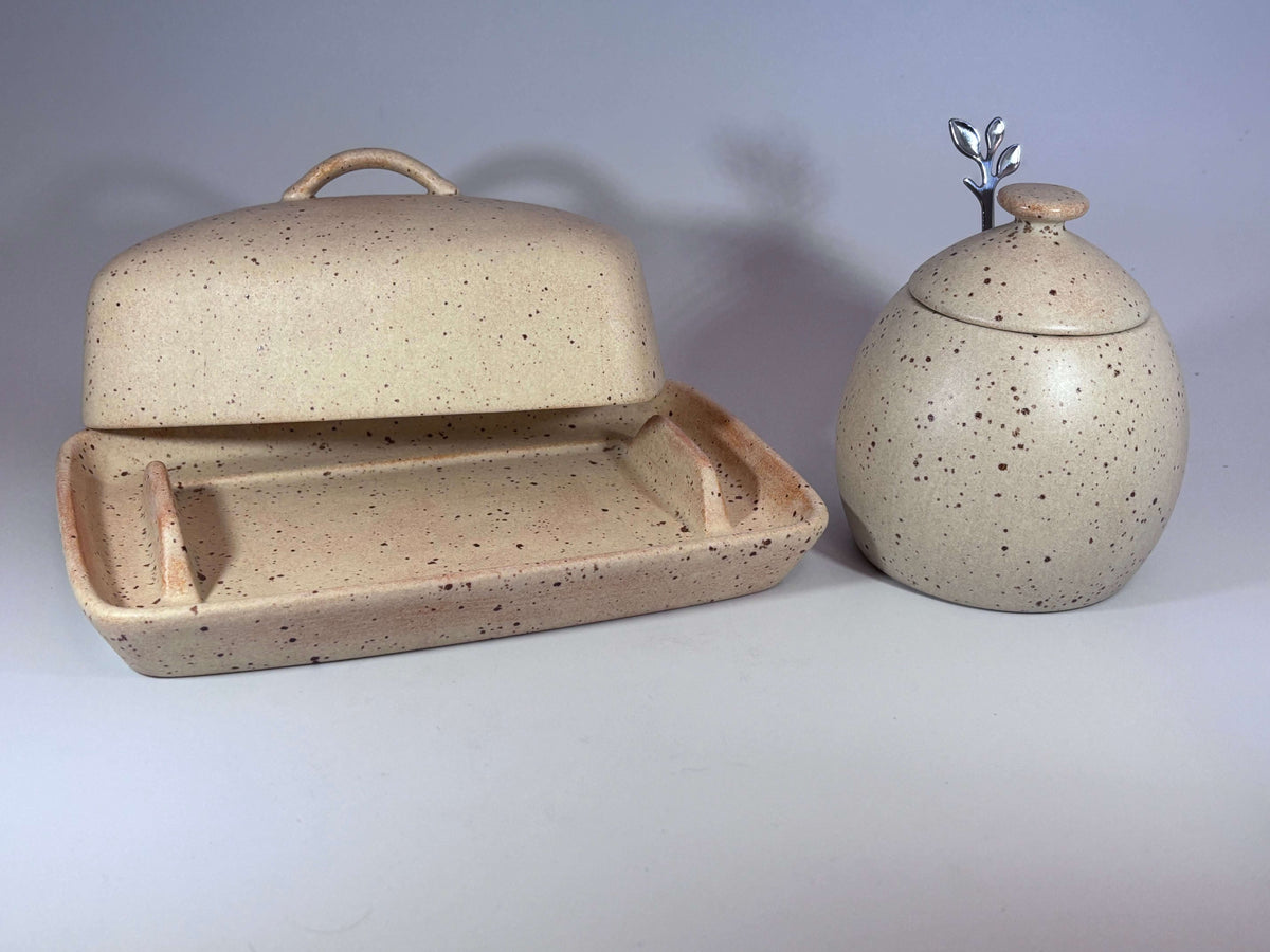 Butter Dish and Sugar Bowl Set Oatmeal Glaze