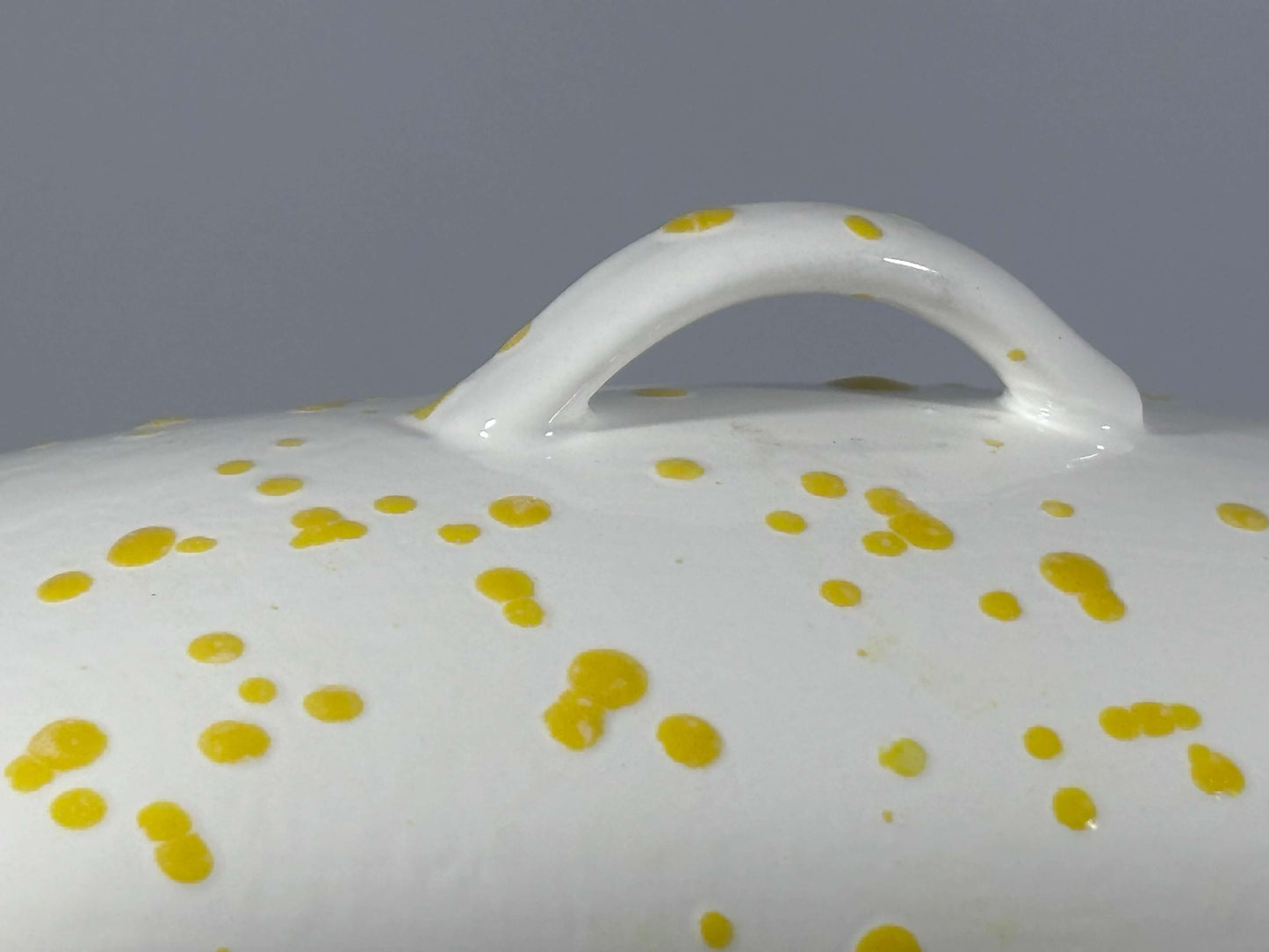 Butter Dish with White Lid Yellow Spots