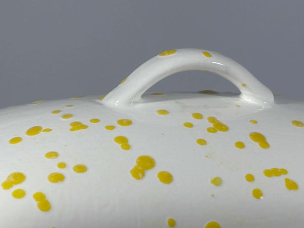 Butter Dish with White Lid Yellow Spots