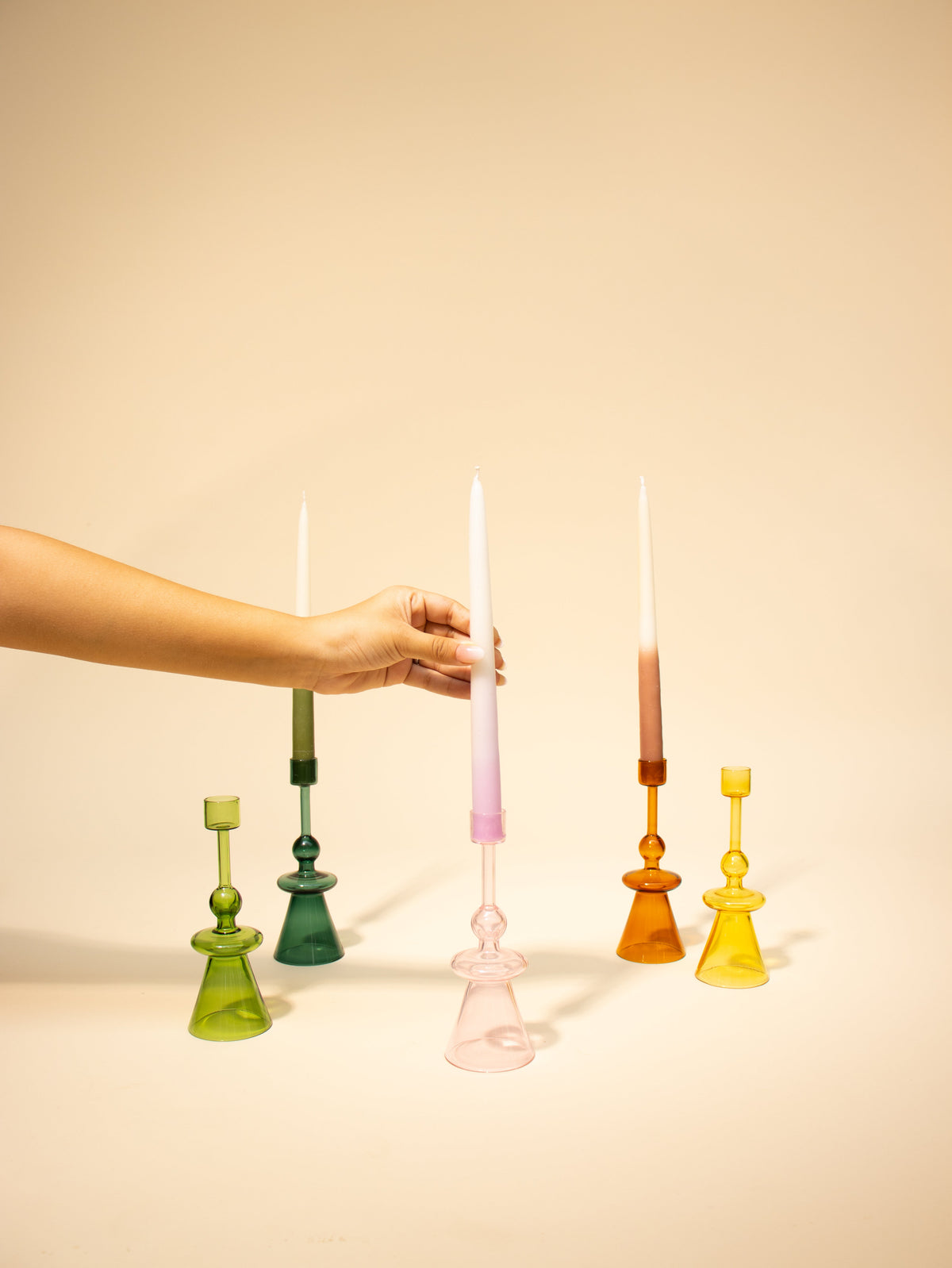 Glass Candle Holder, Pink 7x2.3 Inches Set of 4 - Casa Amarosa