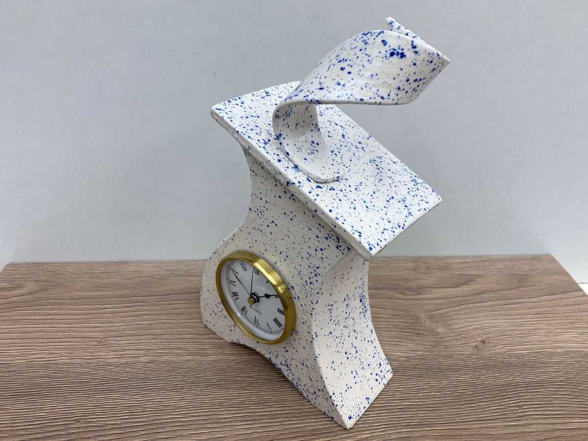 Ceramic Mantel Clock - Light Blue Speckled