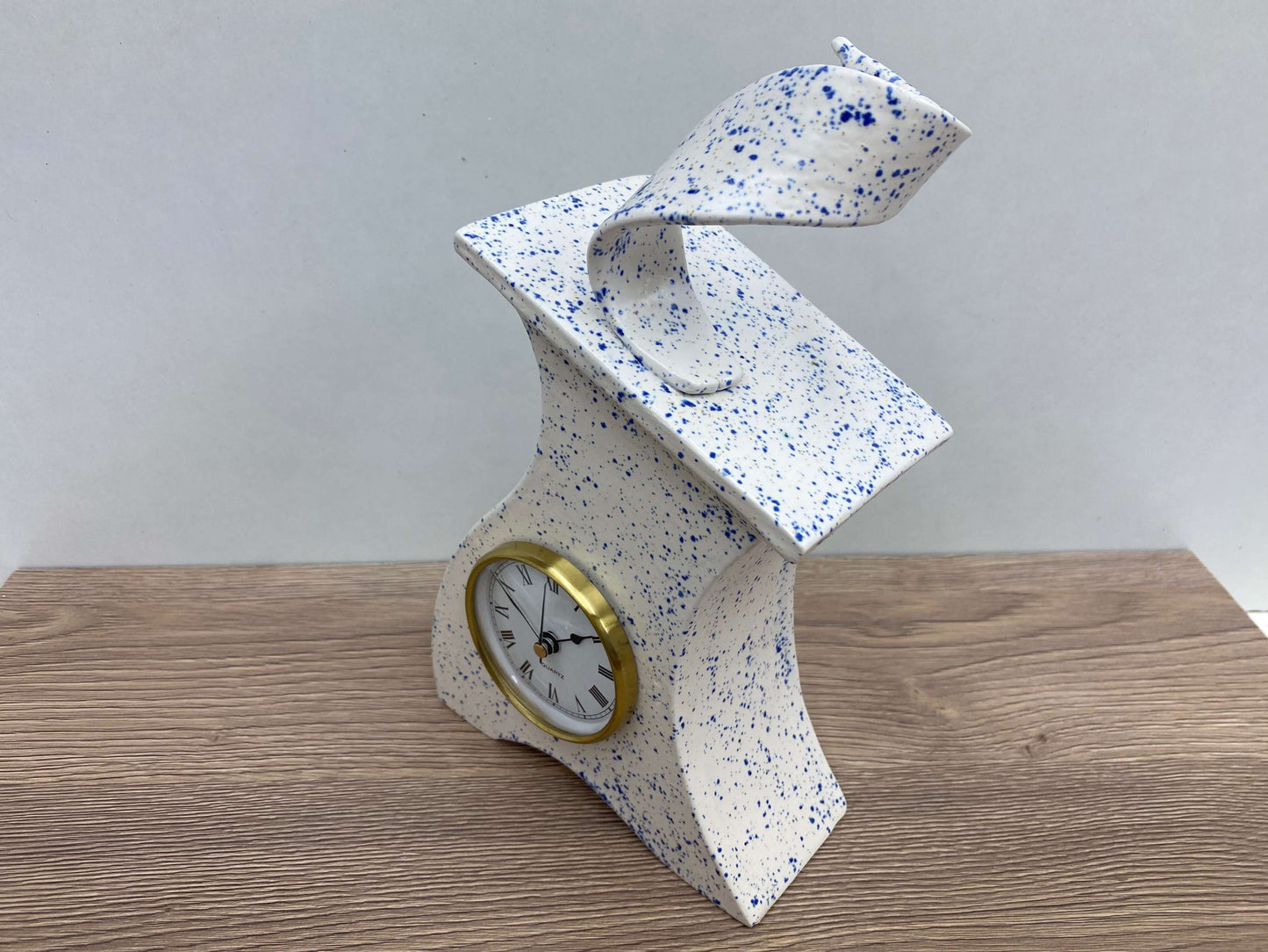 Ceramic Mantel Clock - Light Blue Speckled
