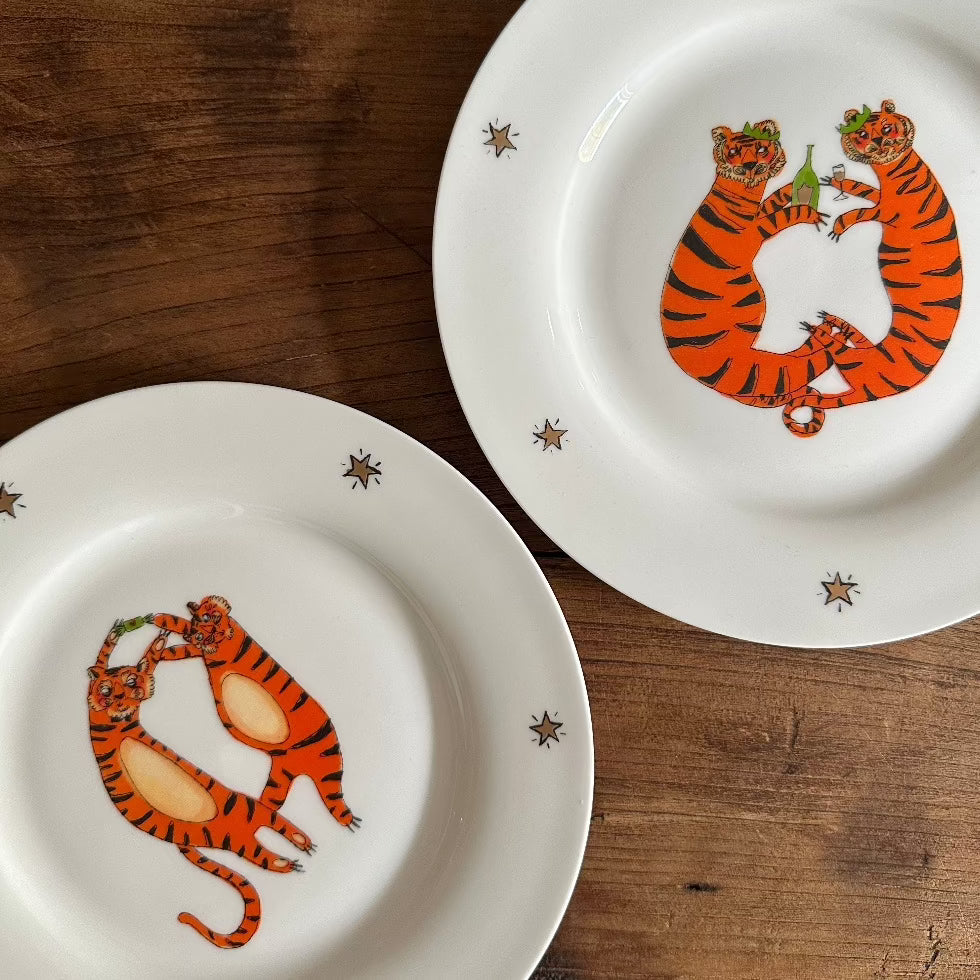 Festive Big Cat Dessert Plate Set - Set of 4