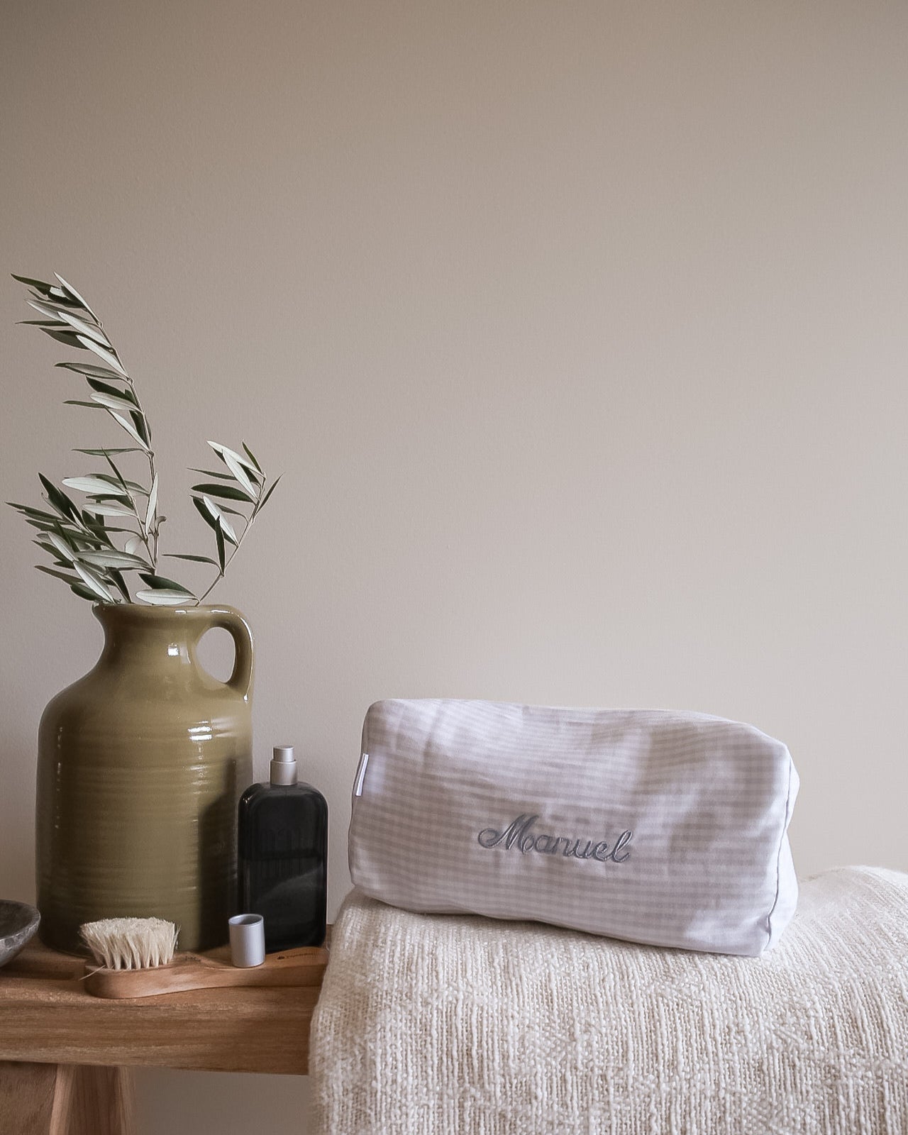 Blue Gingham Cotton Toiletry Bag