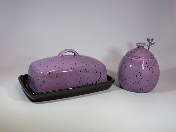 Butter Dish with Purple Speckle Glaze