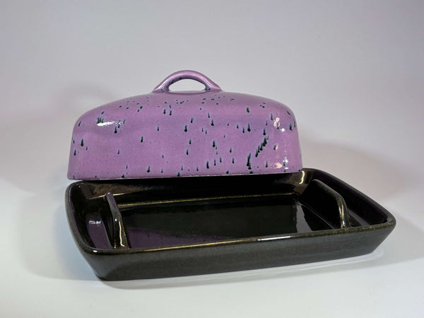 Butter Dish with Purple Speckle Glaze
