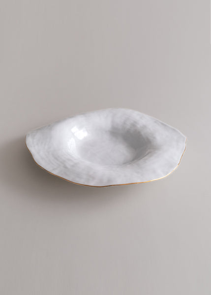 Set of 2 Deep Dinner Plates / Indulge Nº7 / White with Golden Rim