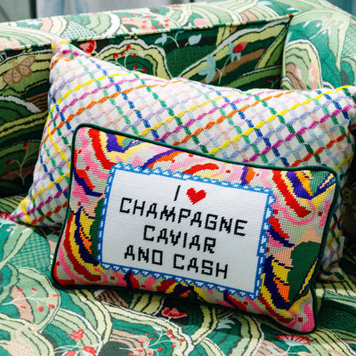 Caviar and Cash Needlepoint Pillow - Furbish Studio