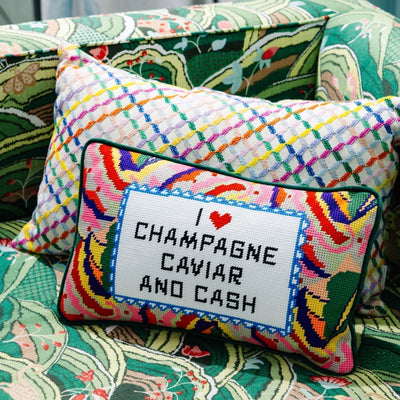 Caviar and Cash Needlepoint Pillow - Furbish Studio