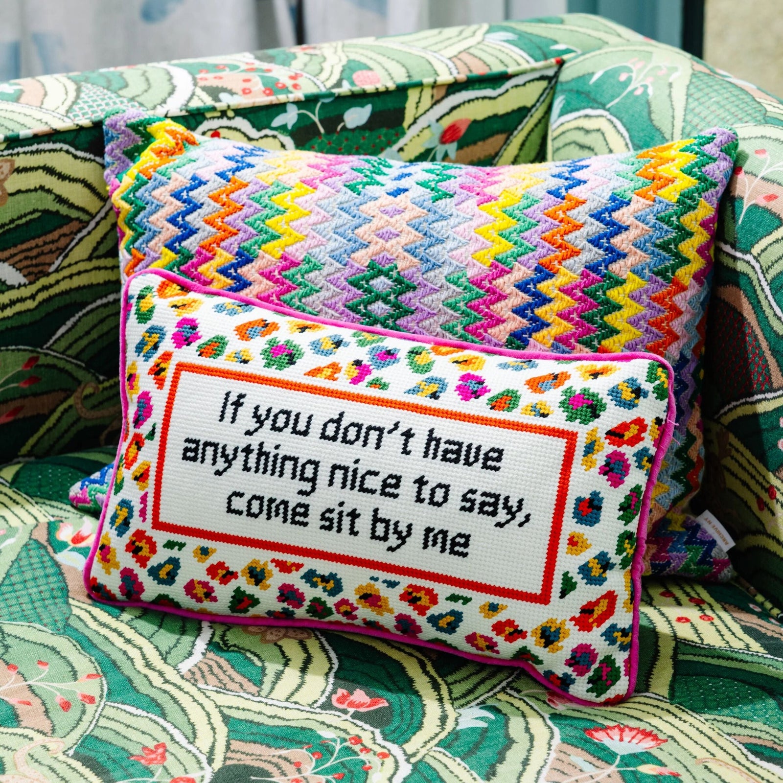 Come Sit By Me Needlepoint Pillow - Furbish Studio