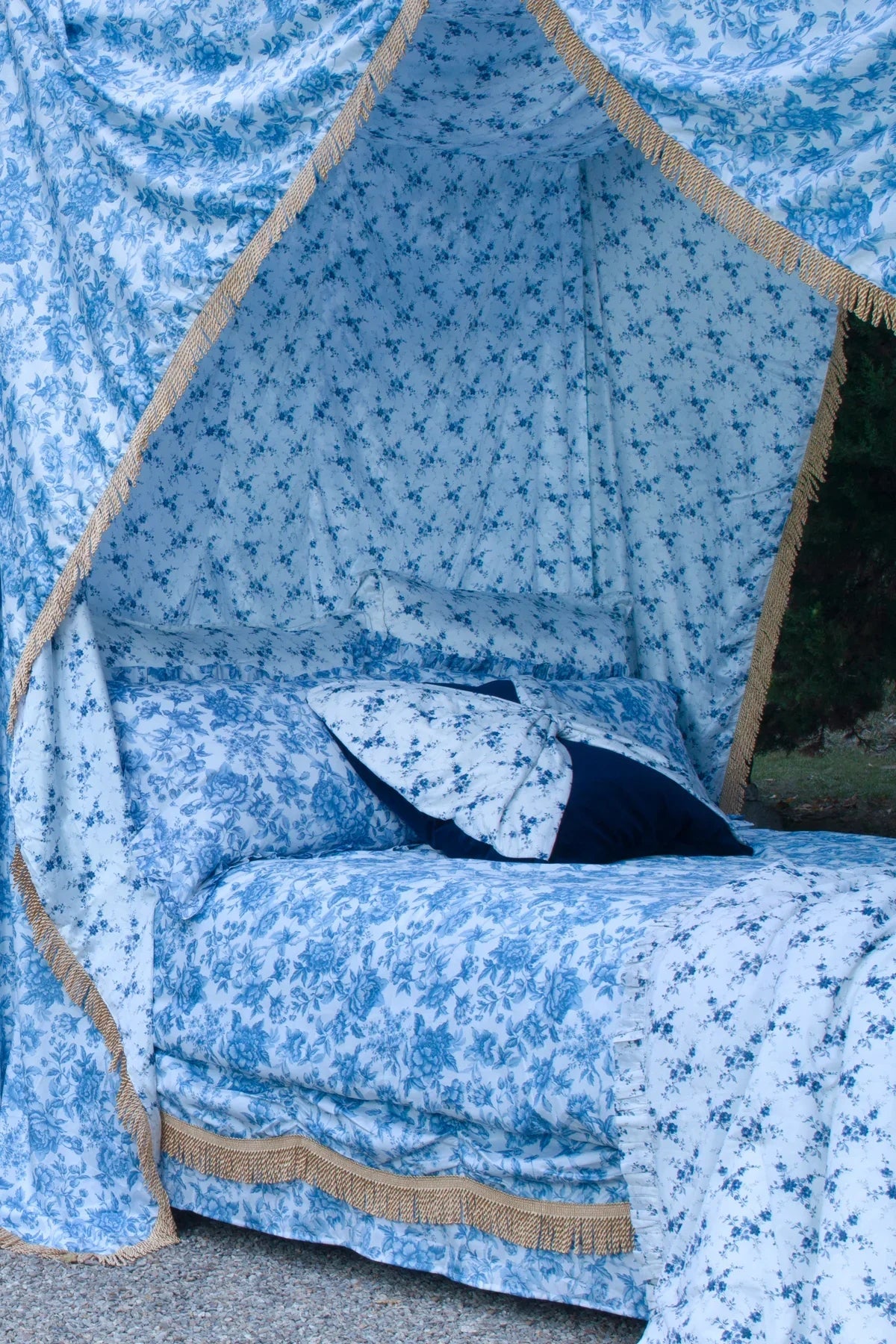 Flat Top Sheet Made With Liberty Fabrics & Bridgerton Regency Trail China Blue