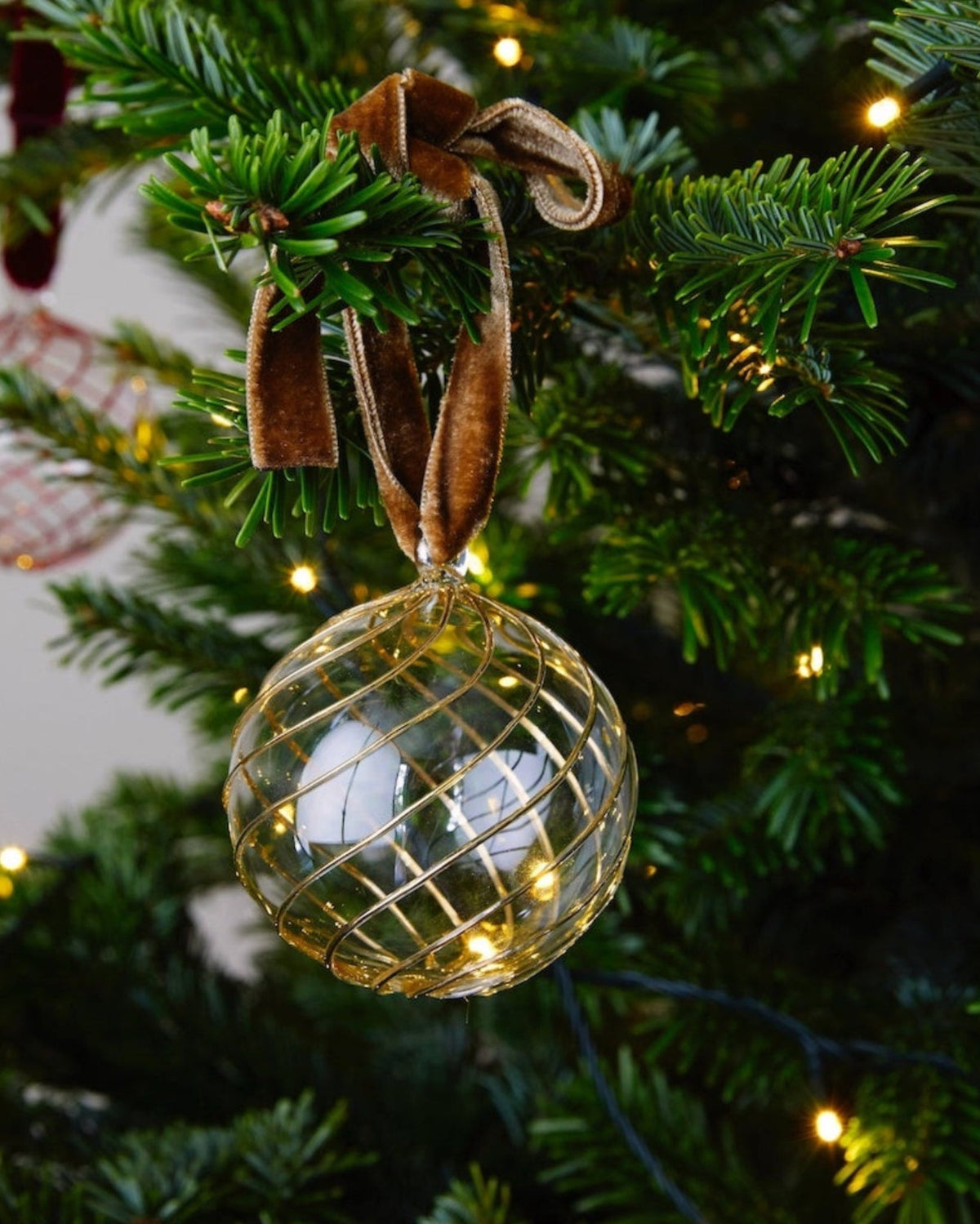 Box of Six Swirl Glass Baubles - Gold