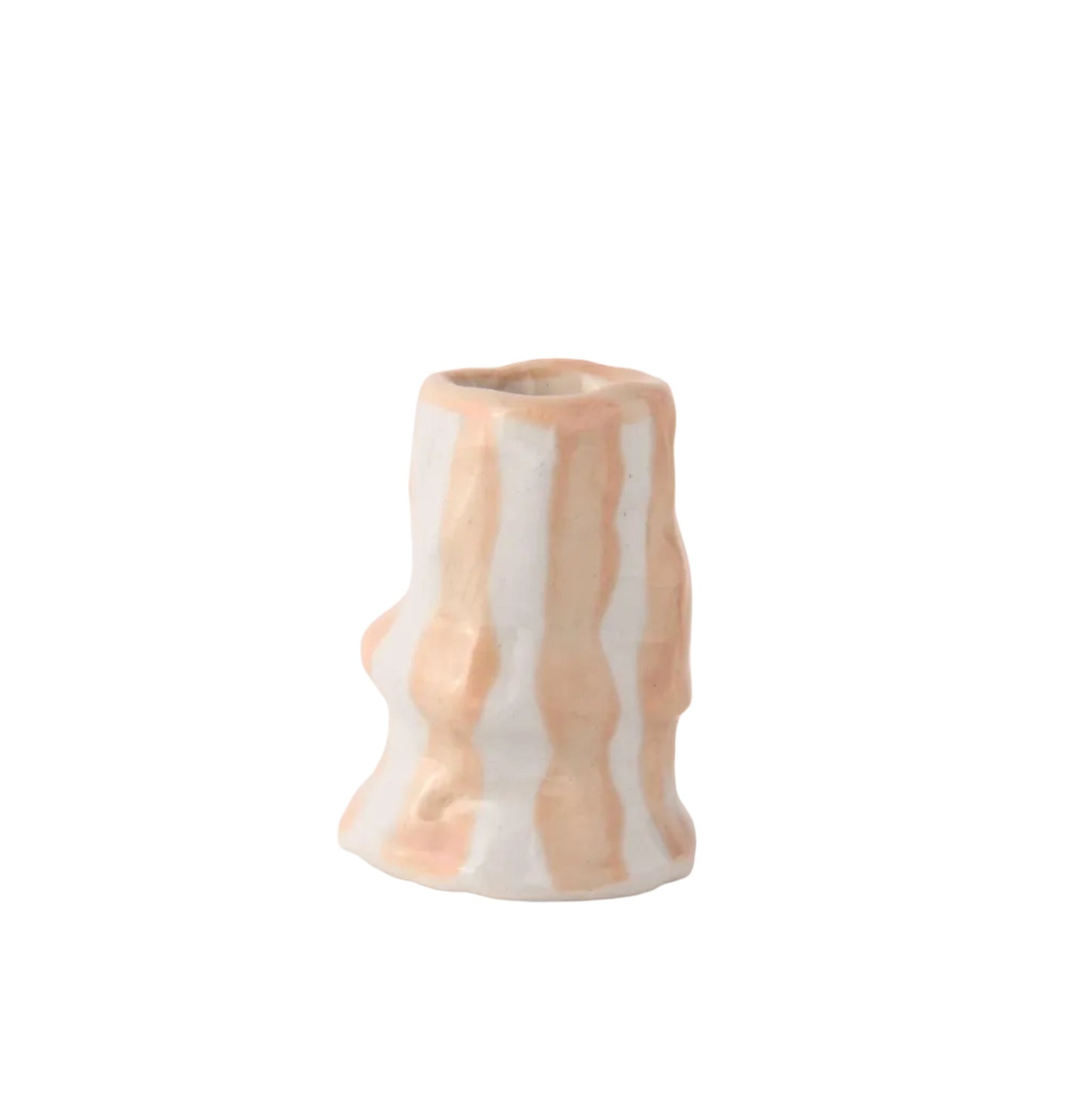 Ivory Beige Candy Stripe Candle Holder