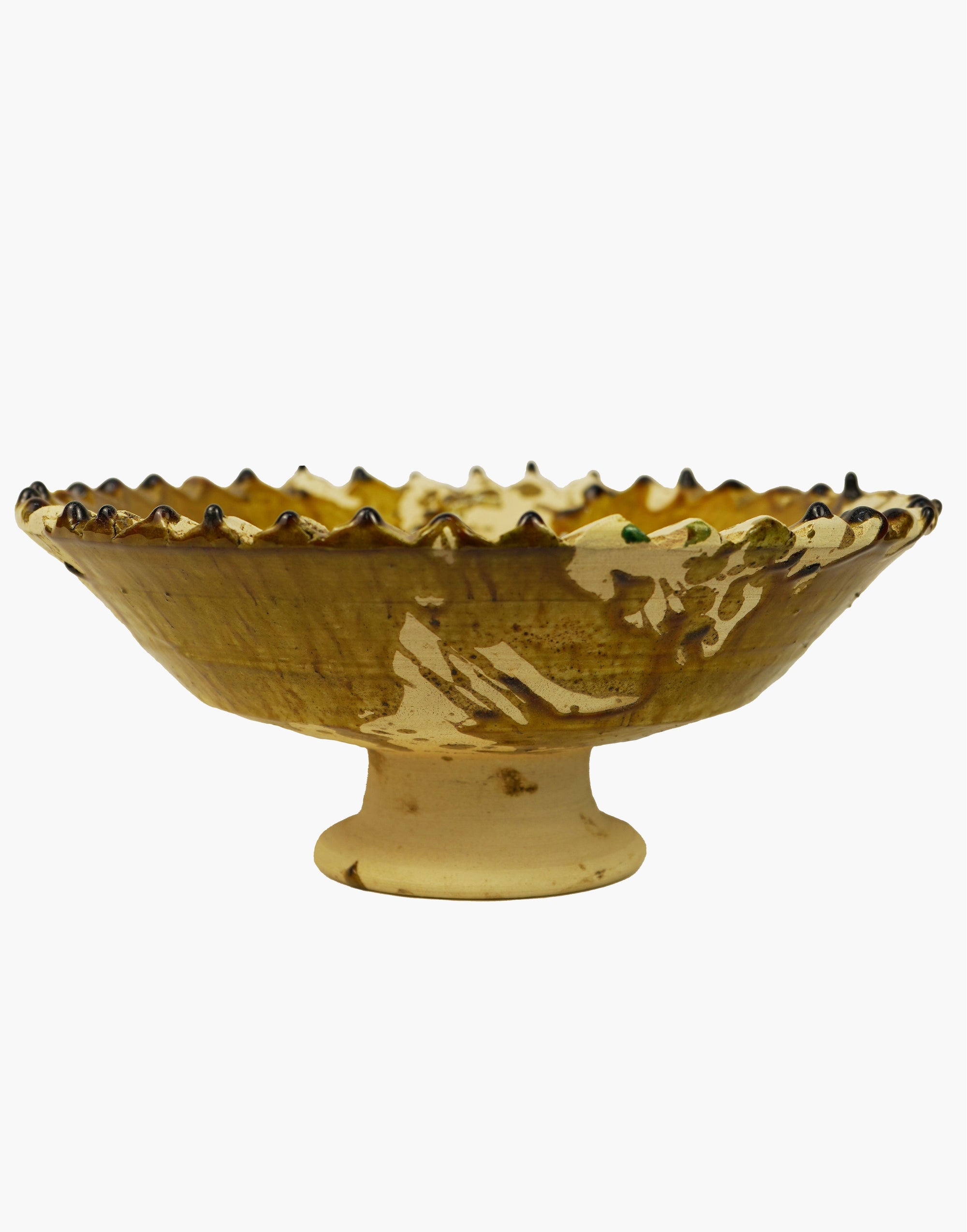 Tamegroute x Puglia Splatter Design Jagged Edge Pedestal Fruit Bowl- Ochre