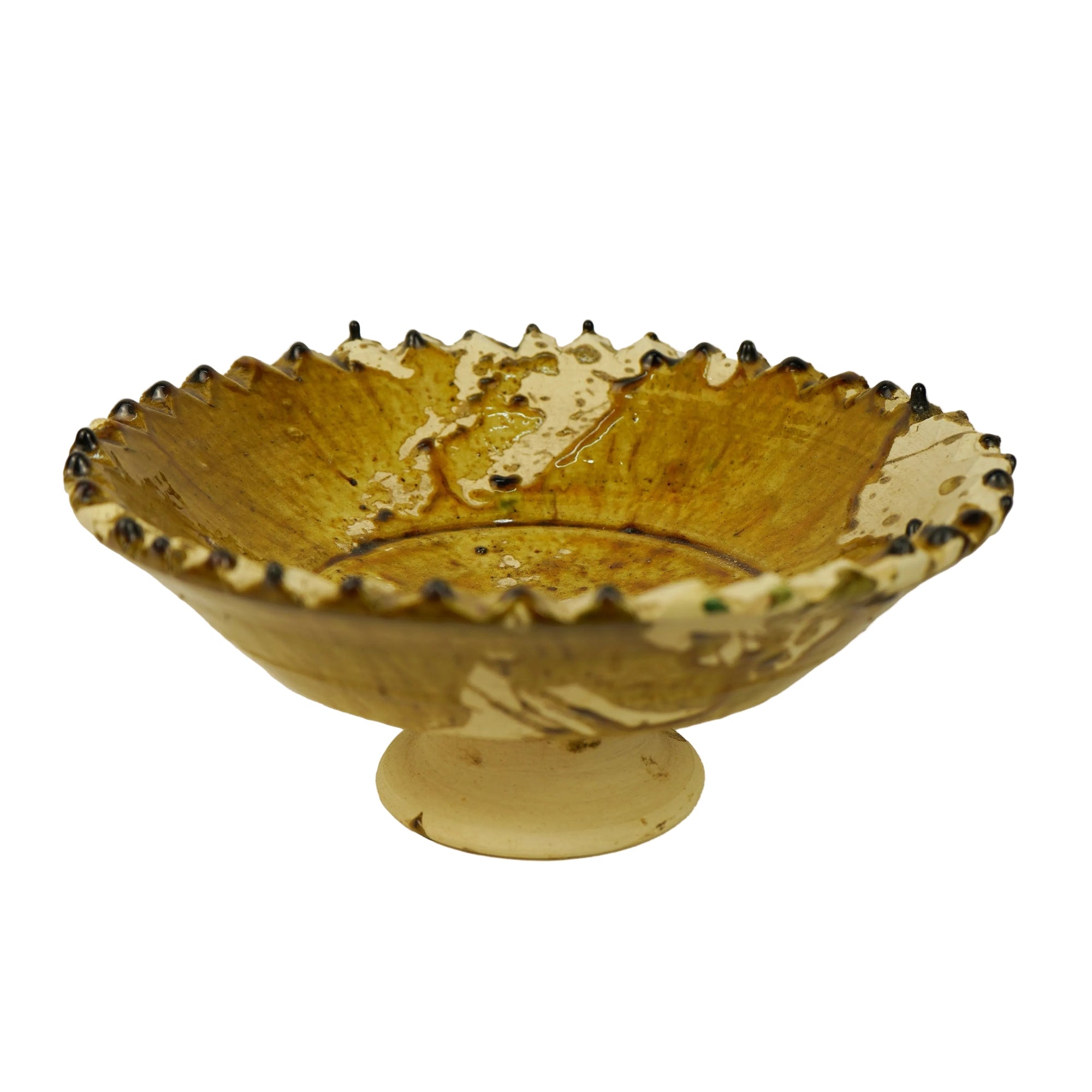 Tamegroute x Puglia Splatter Design Jagged Edge Pedestal Fruit Bowl- Ochre