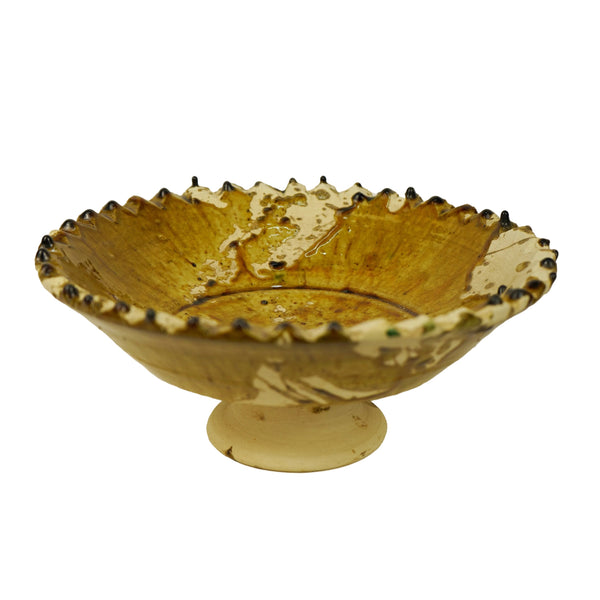 Tamegroute x Puglia Splatter Design Jagged Edge Pedestal Fruit Bowl- Ochre