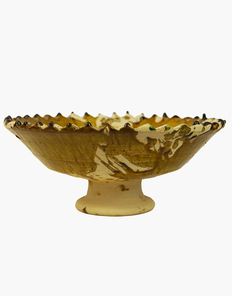 Tamegroute x Puglia Splatter Design Jagged Edge Pedestal Fruit Bowl- Ochre