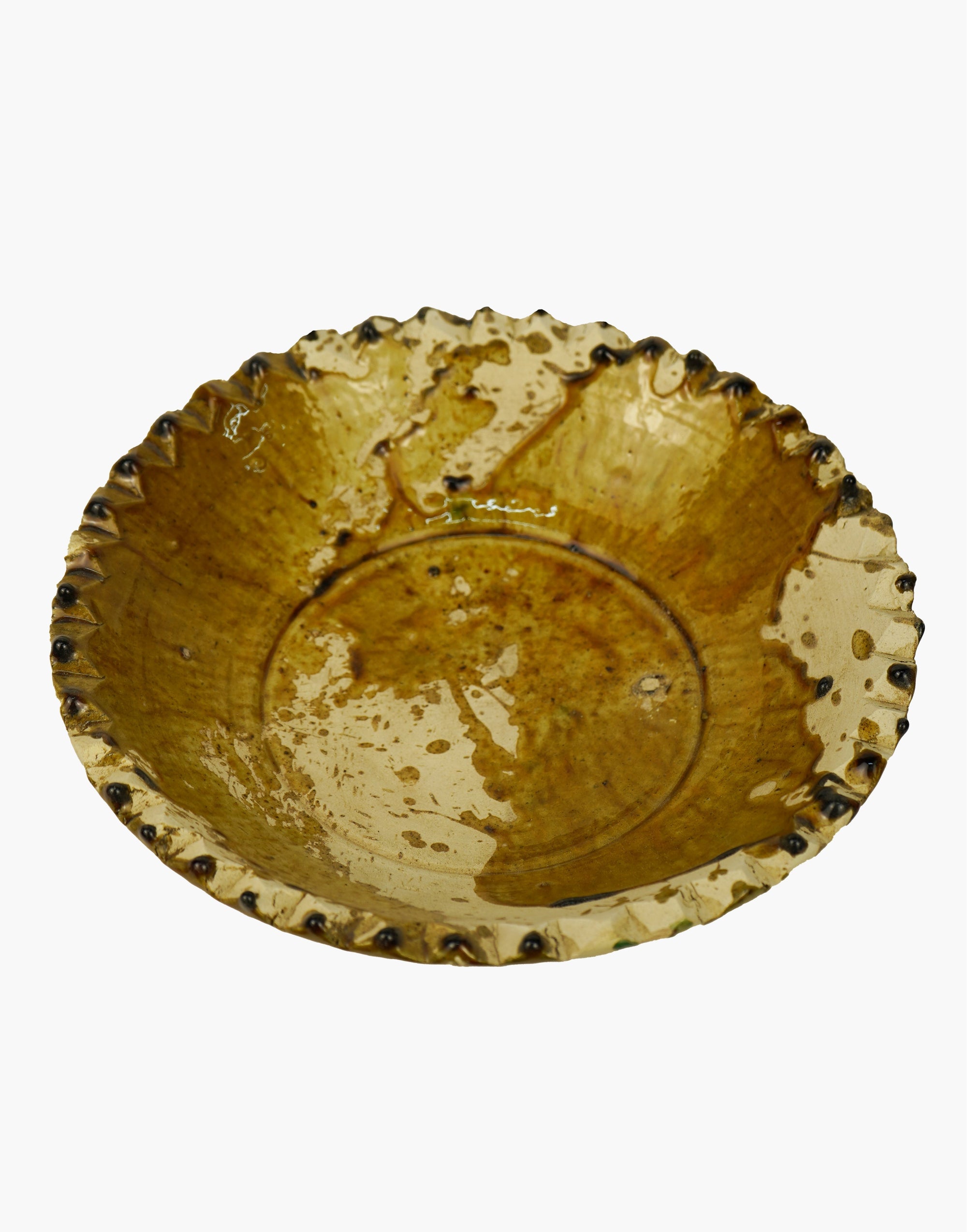 Tamegroute x Puglia Splatter Design Jagged Edge Pedestal Fruit Bowl- Ochre