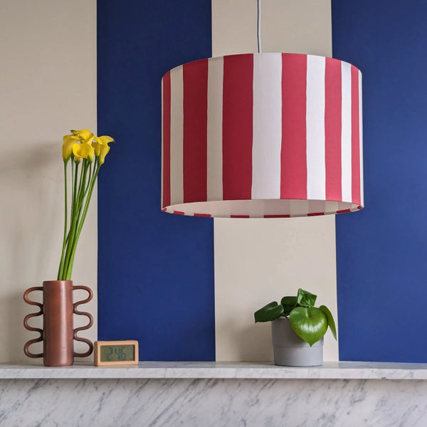 Jam red & white stripe printed shade