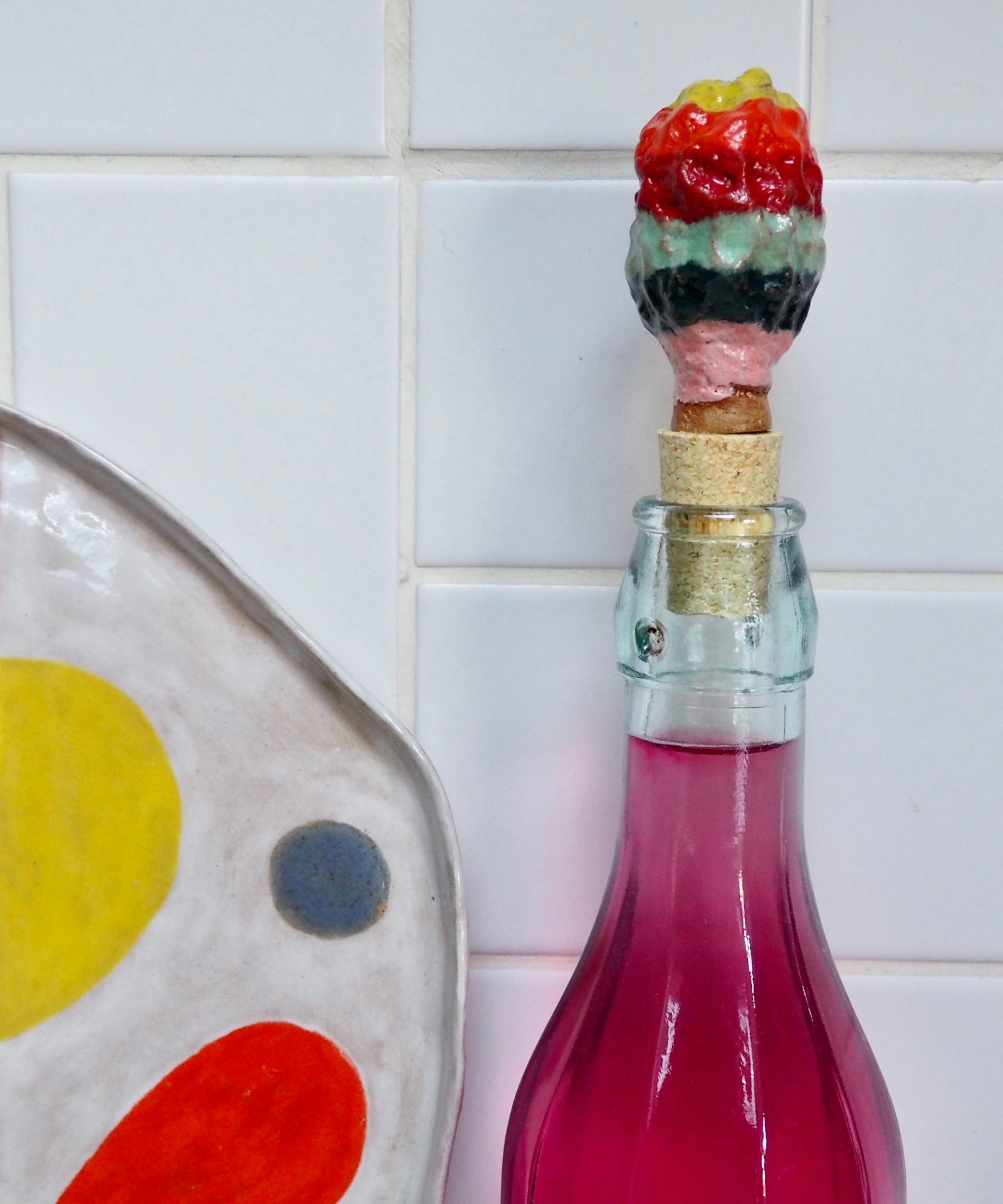 Handmade Textural Ceramic and Cork Bottle Stopper