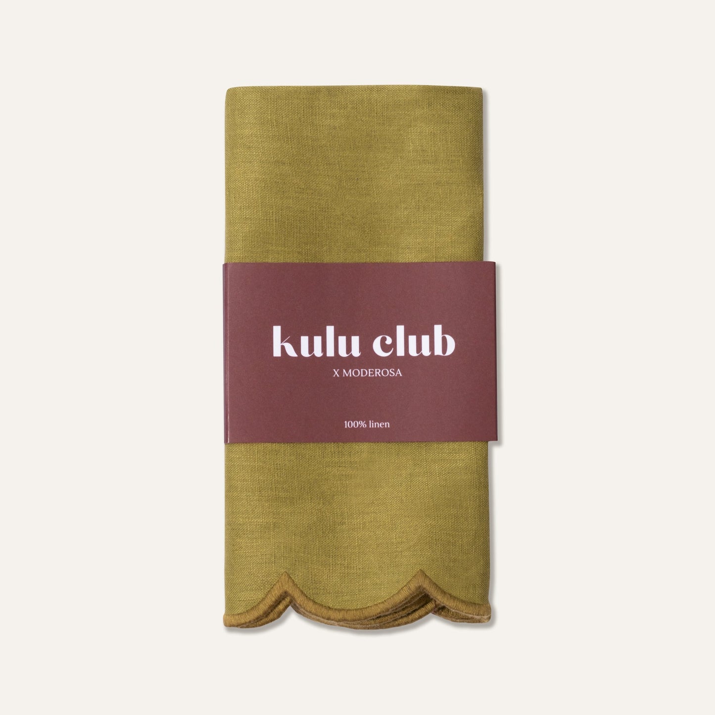 Scallop Linen Napkins Olive - Set of 2