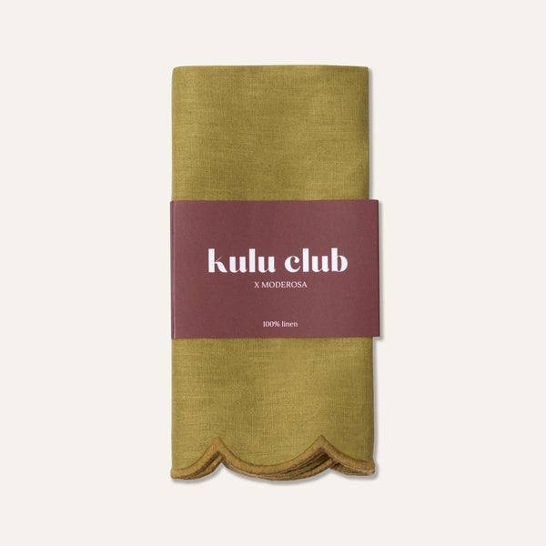 Scallop Linen Napkins Olive - Set of 2