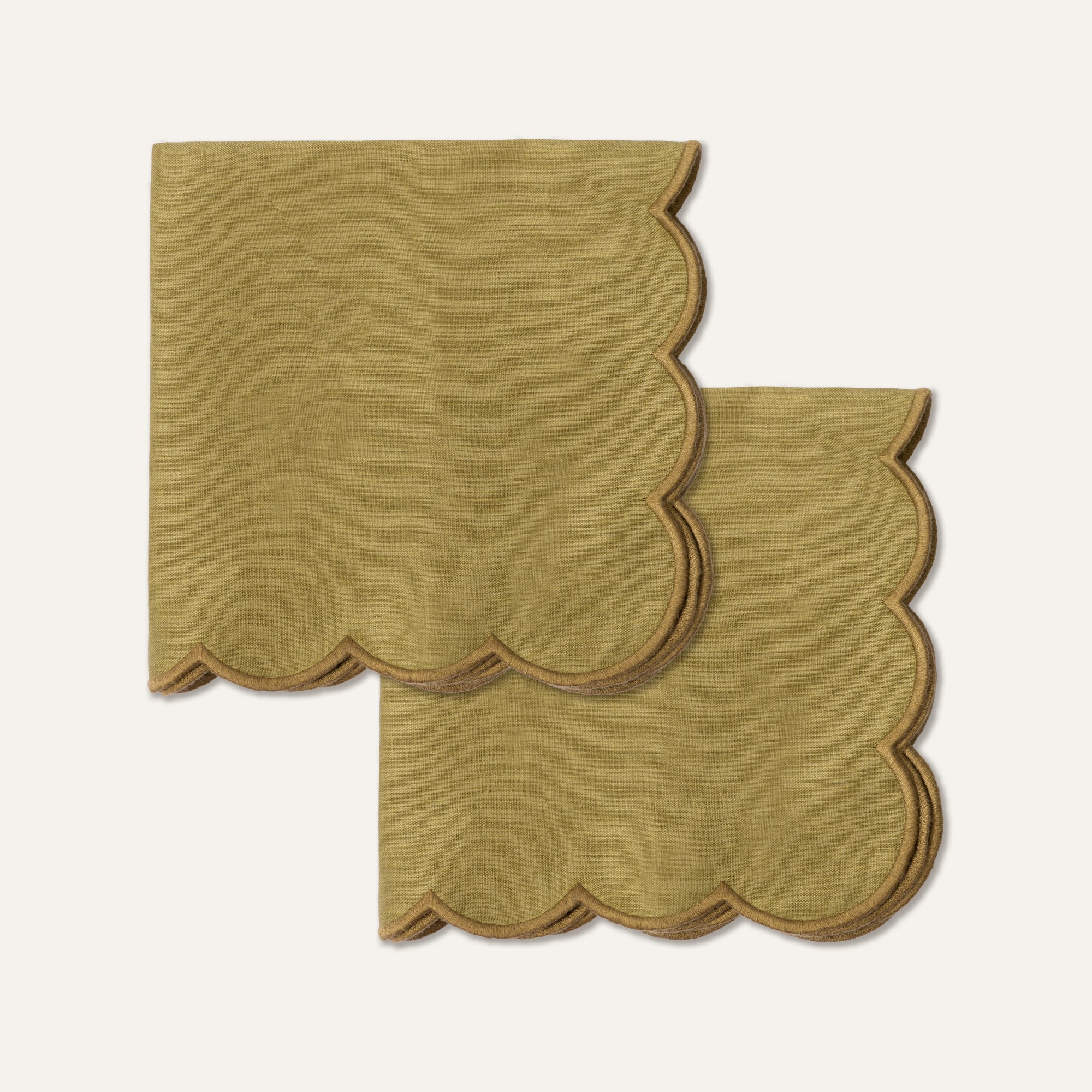 Scallop Linen Napkins Olive - Set of 2